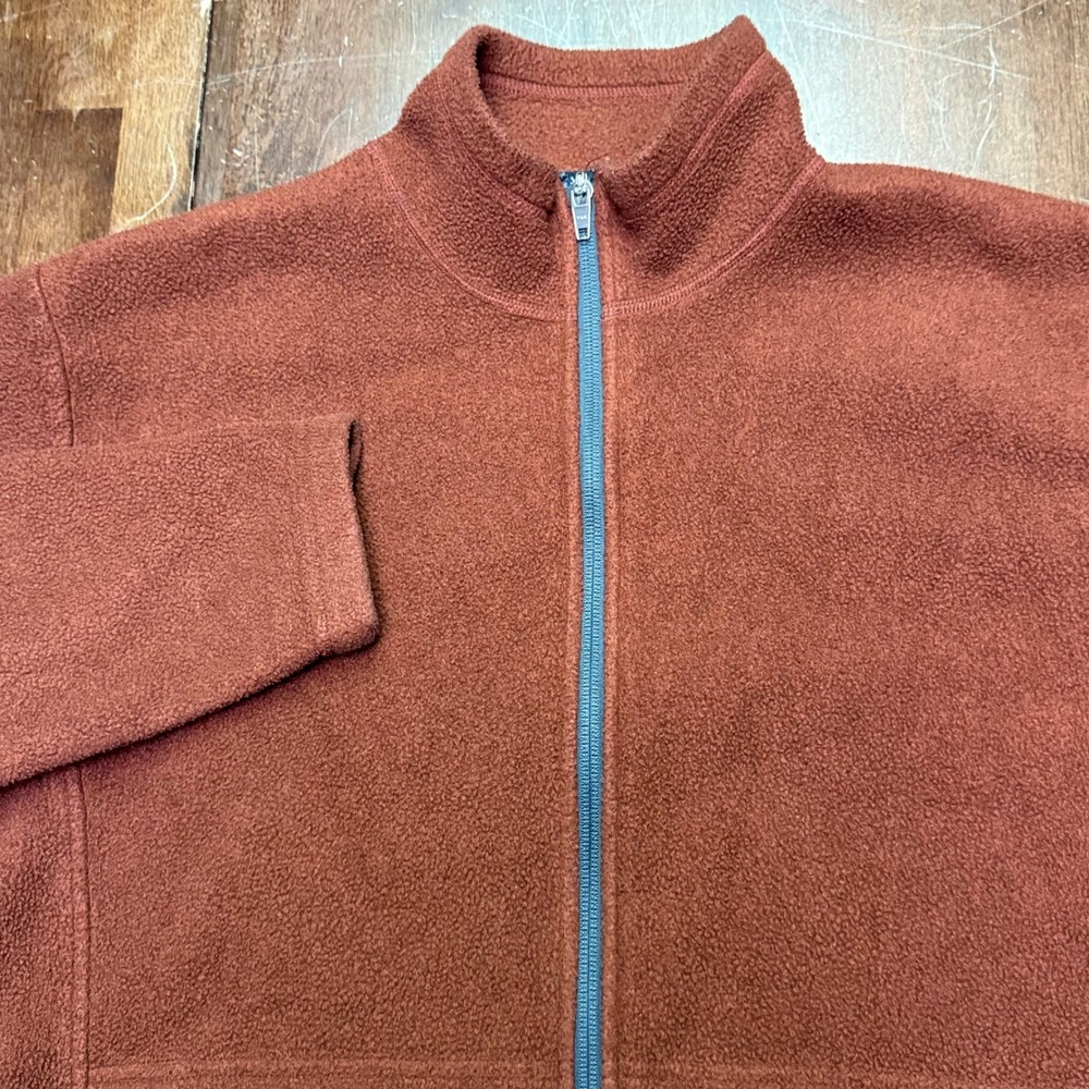 REI Fleece Jacket Men L Rust Brown Full Zip Mock Neck Outdoor Pocket